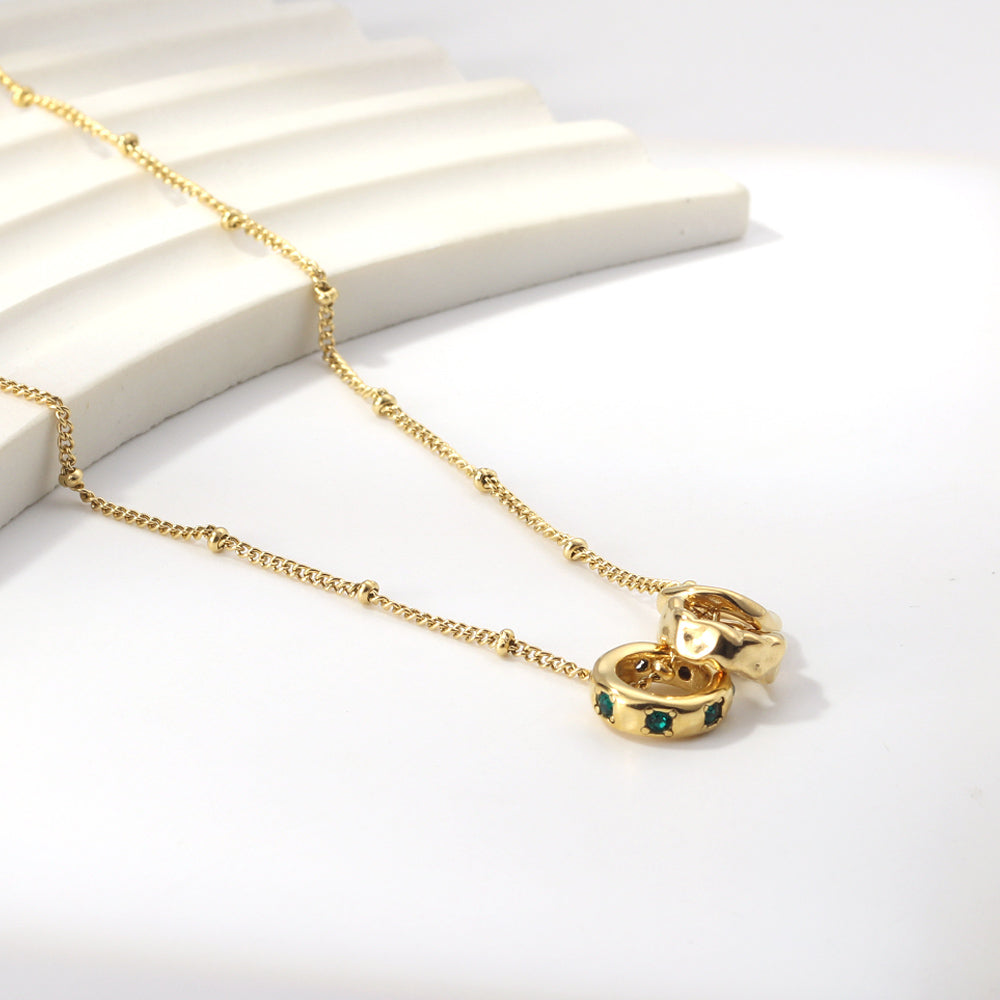Green cz stones three circles necklaces