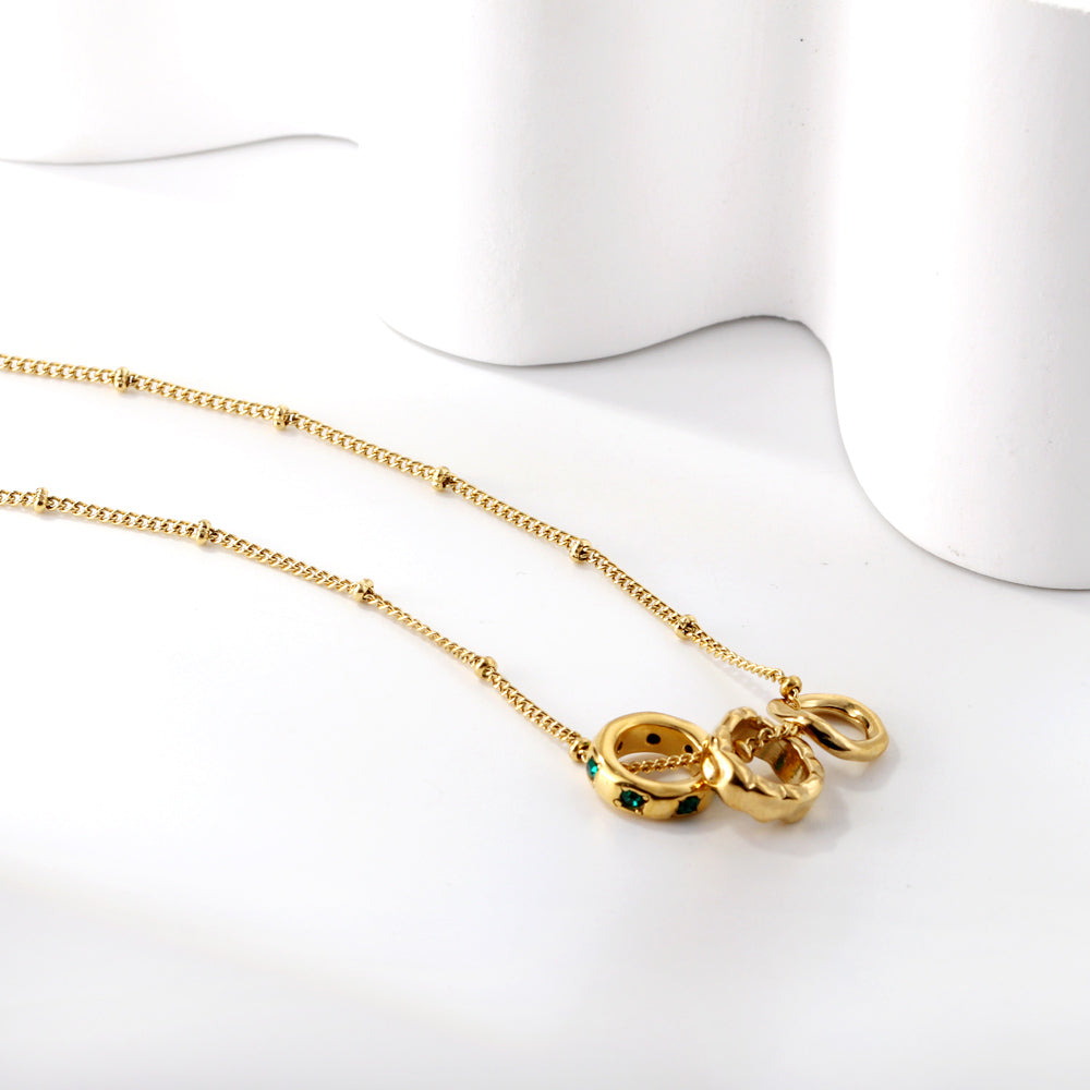 Green cz stones three circles necklaces