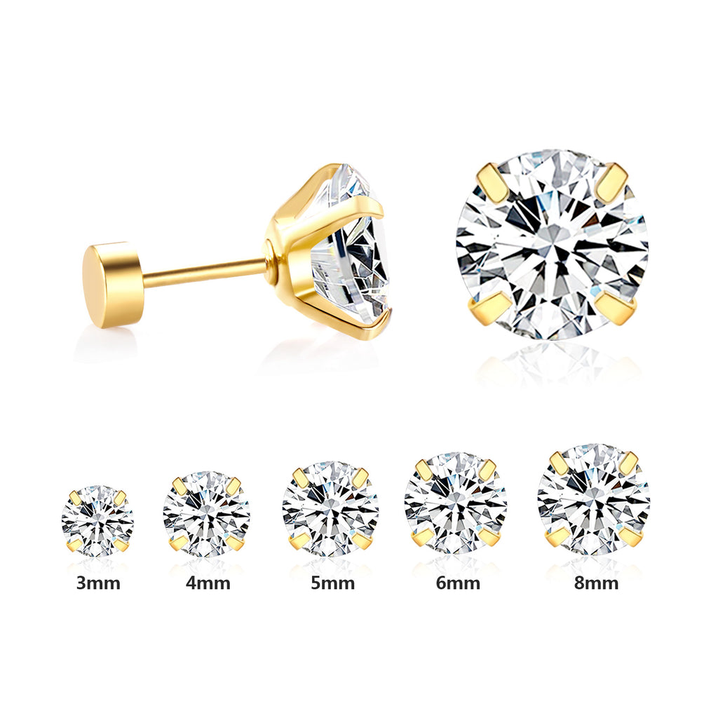 Fashionable stainless steel waterproof 5A  cz screw back earrings