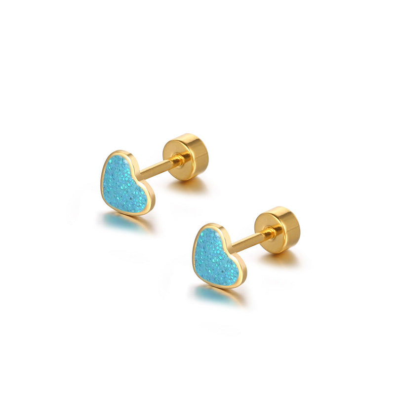 stainless steel heart flat back colorful stud flat back earrings