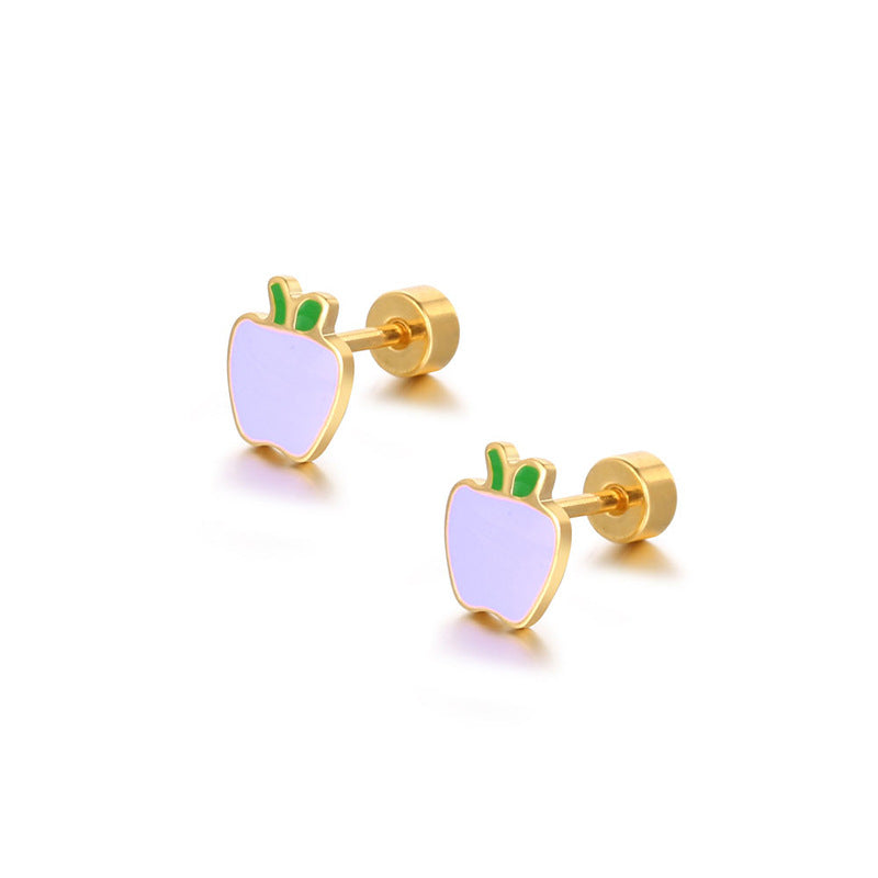 Fruit stud earrings for apple color screw flat back earrings hypoallergenic