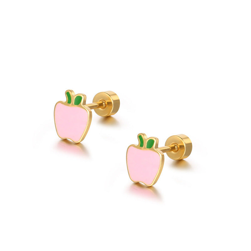 Fruit stud earrings for apple color screw flat back earrings hypoallergenic