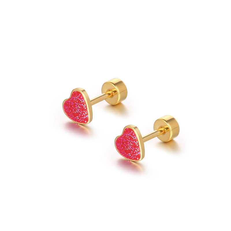 stainless steel heart flat back colorful stud flat back earrings