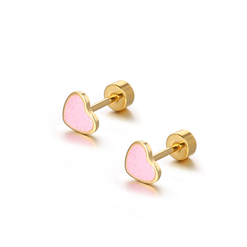 stainless steel heart flat back colorful stud flat back earrings