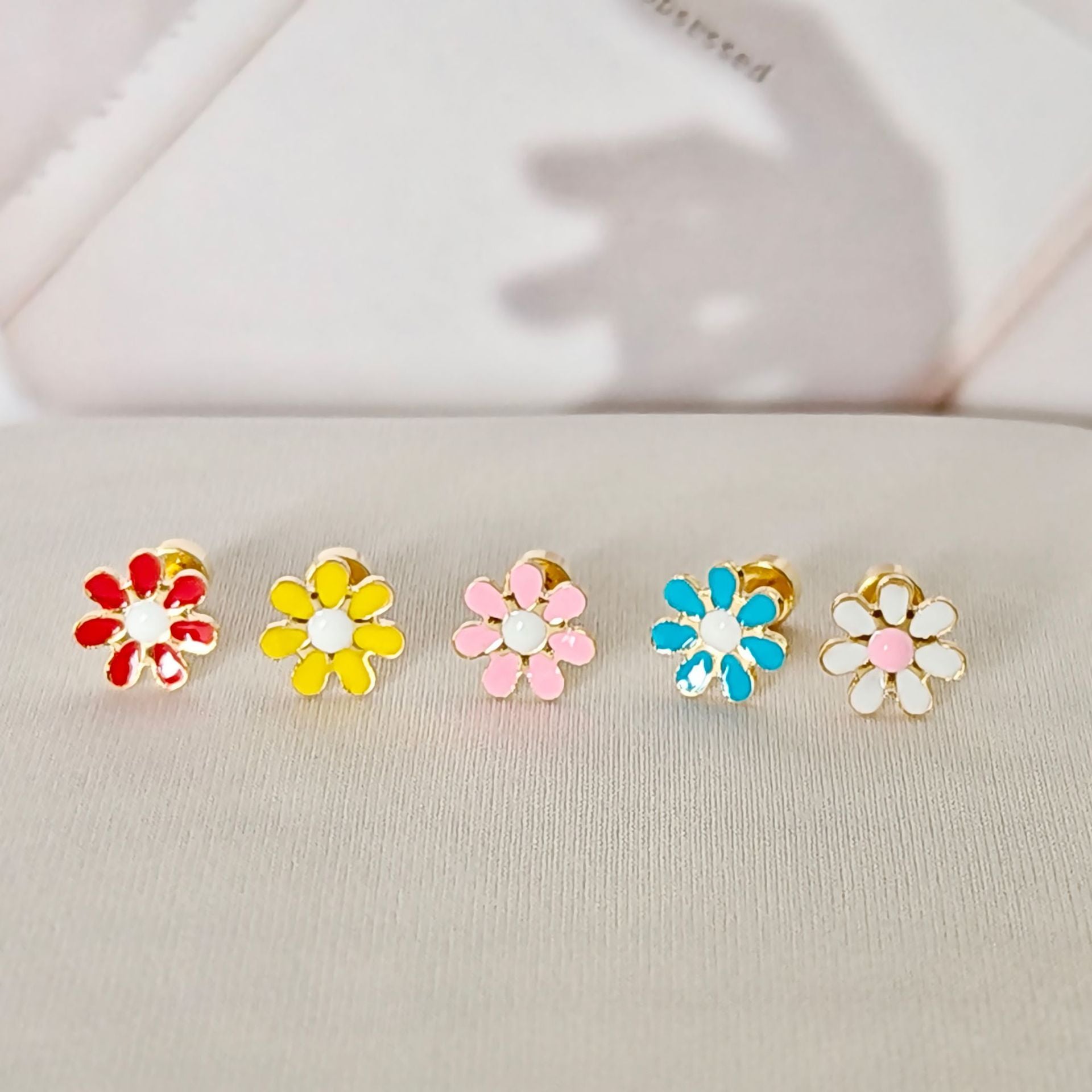 hypoallergenic flower colorful screw flat back earrings