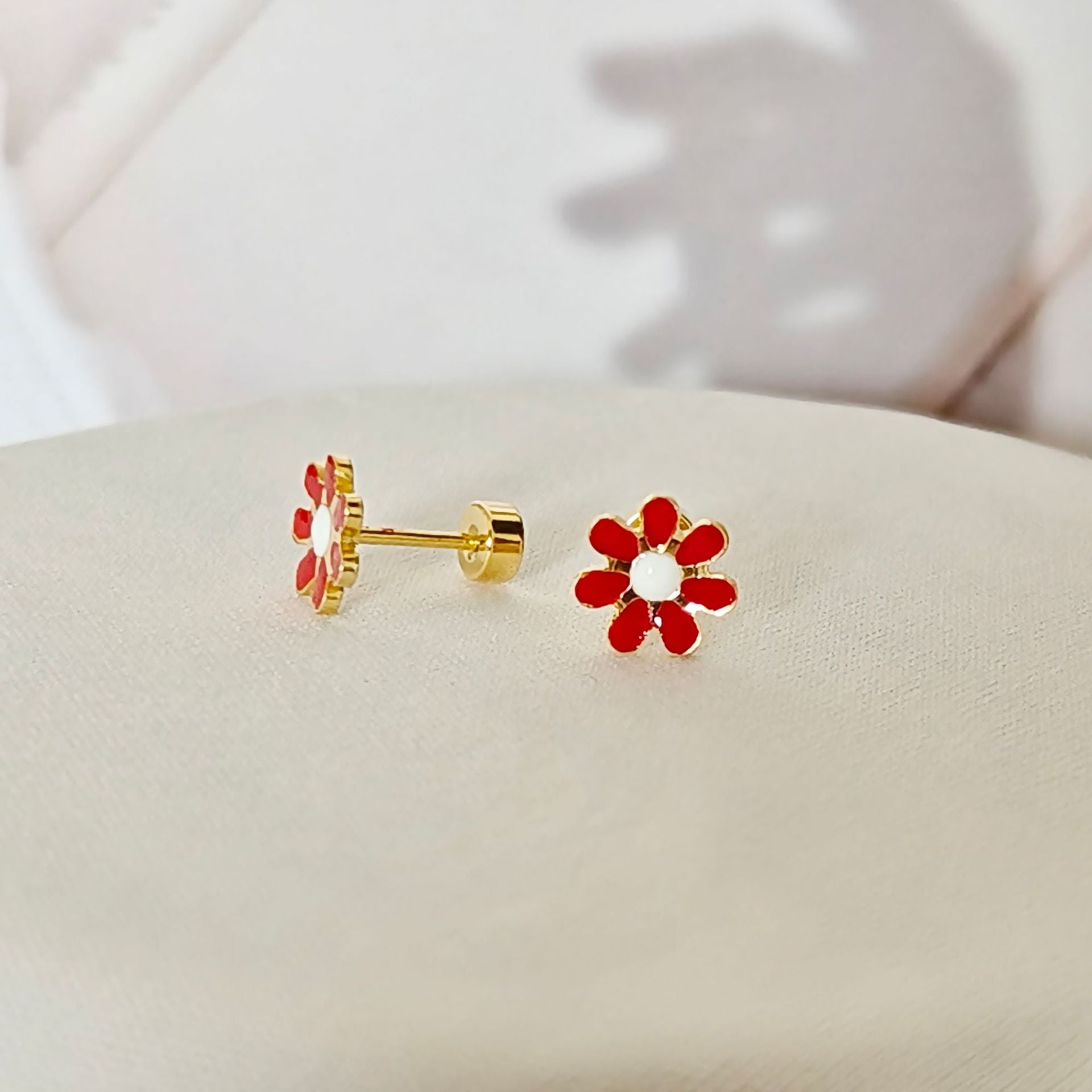 hypoallergenic flower colorful screw flat back earrings