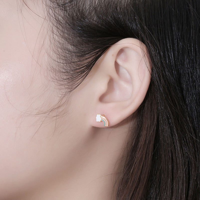 Stainless steel Rainbow color enamel screw baby flat back earrings