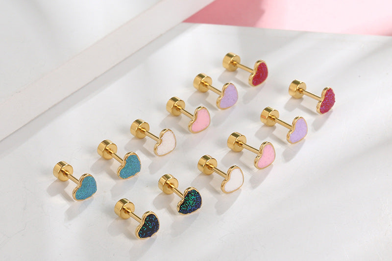 stainless steel heart flat back colorful stud flat back earrings