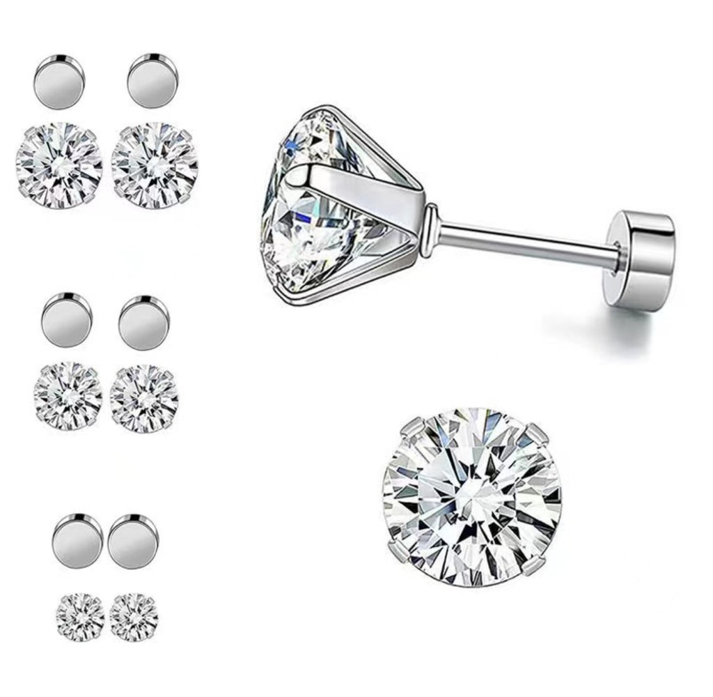 Fashionable stainless steel waterproof 5A  cz screw back earrings
