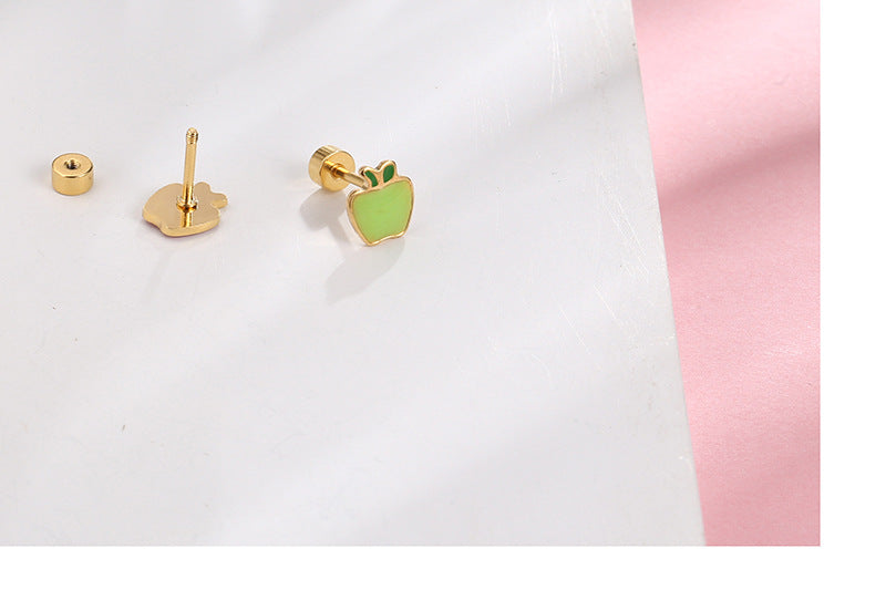 Fruit stud earrings for apple color screw flat back earrings hypoallergenic