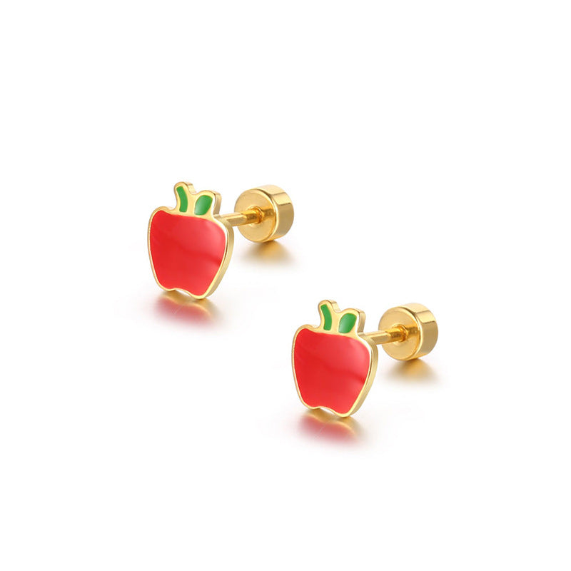 Fruit stud earrings for apple color screw flat back earrings hypoallergenic